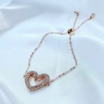 Lắc tay thiên nga chụm đầu Swarovski màu vàng hồng – Swarovski Una bracelet Heart, Medium, White, Rose gold-tone plated